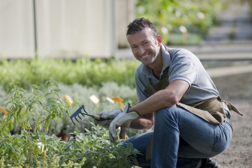 Inspector reviewing garden work with photos and notes during a complaint assessment